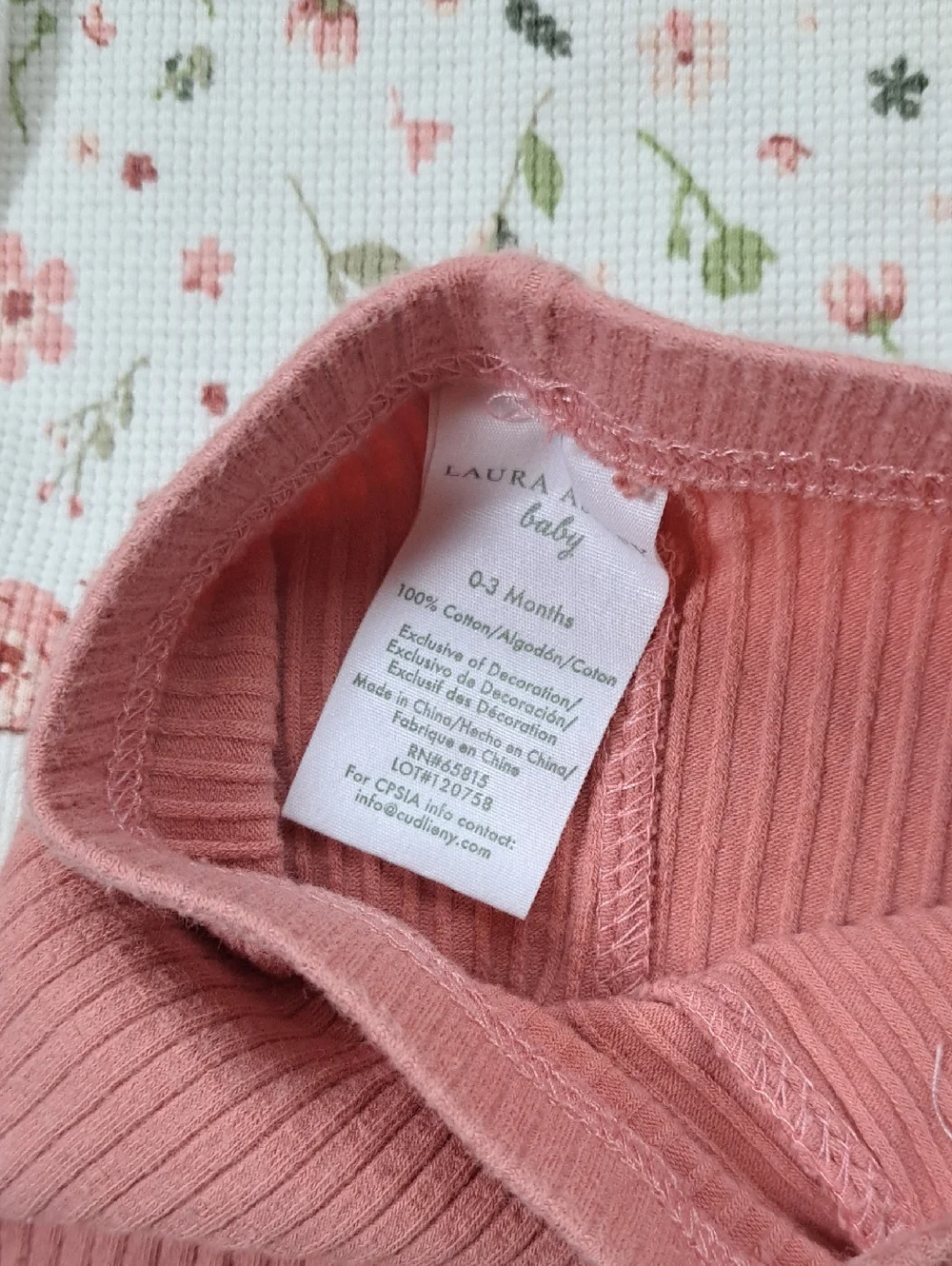 Laura Ashley Baby Floral Waffle Knit 2 Piece Outfit Set 0-3m Ribbed Leggings